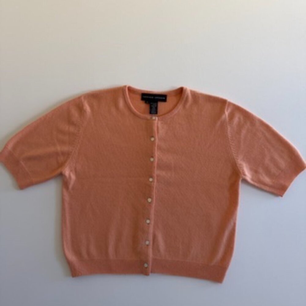 ADRIENNE VITTADINI 100% Cashmere Short Sleeve Peach Cardigan Sweater XL - Picture 3 of 11